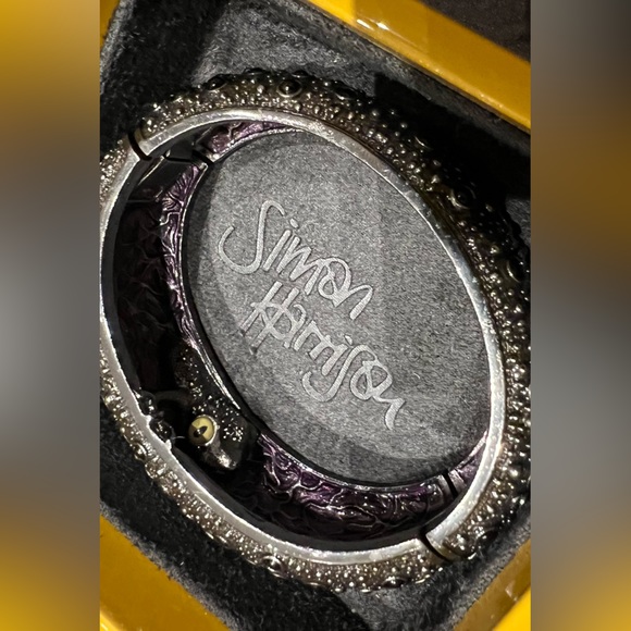 Simon Harrison Black Enamel Cuff Bangle bracelet w Frog theme, authentic - Picture 4 of 5